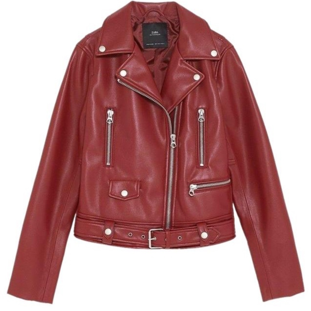 Red Zara leather Moro jacket